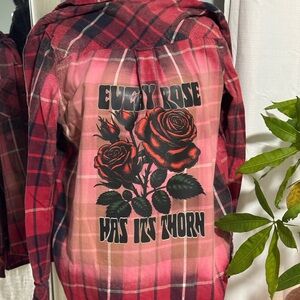 Women's Sonoma Red and Black Plaid bleached flannel  Shirt